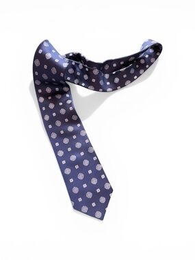 Yves Saint Laurent Navy Silk Tie with Light Gray Geometric Motif